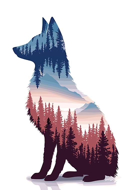 Wolf Silhouette Landscape Art