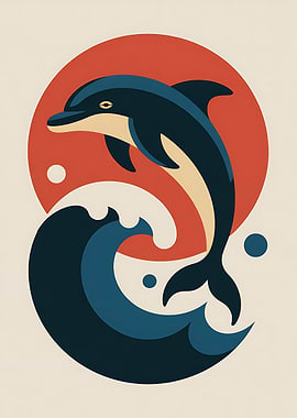 Dolphin and Wave Graphic Illustration