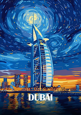 Dubai Skyline Starry Night Art
