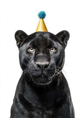 Melanistic Jaguar with Party Hat