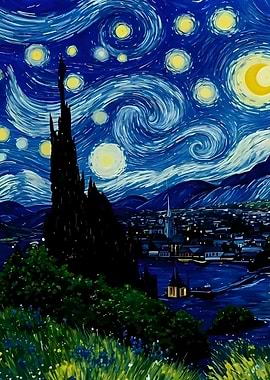 Starry Night Inspired Cityscape Painting