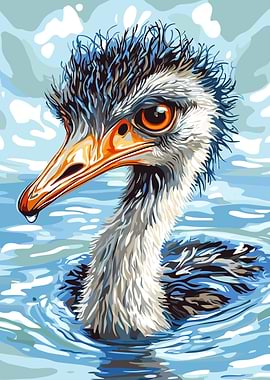 Ostrich in Water Digital Art