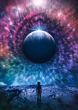 Astronaut Stargazing at Planet in Space