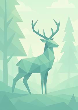 Geometric Deer in Forest Illustration