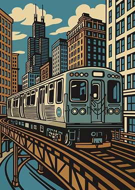 Chicago Train Cityscape Illustration