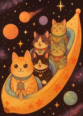 Cats in Banana Spaceship