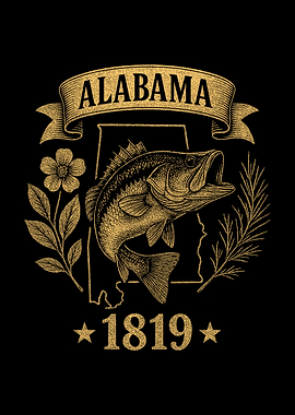 Alabama 1819 Vintage Bass Nature Retro State Pride
