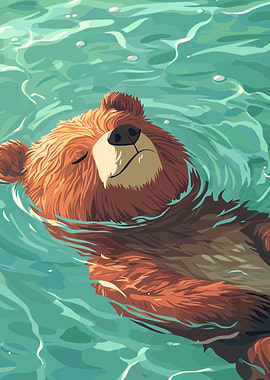 Relaxing Bear Floating in Water