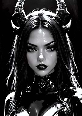 Monochrome Devil Woman Portrait