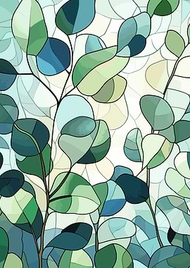Eucalyptus Leaves Stained Glass Style