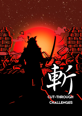 斬 – Cut-Through Challenges | Red Sunset Samurai Silhouette Poster