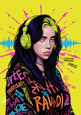 Billie Eilish Portrait with Headphones