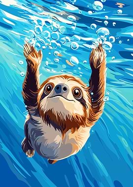 Sloth Swimming Underwater