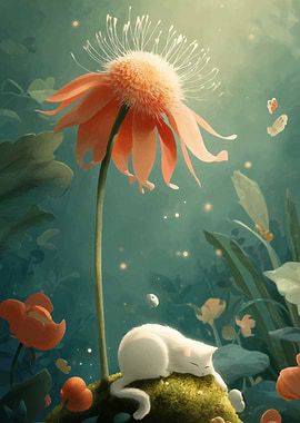 Dreamy Cat Nap Under Giant Flower