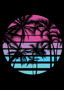 Retro Palm Trees Sunset Graphic