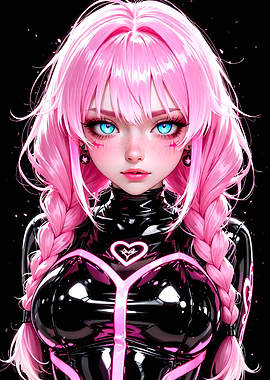 Anime Girl with Pink Hair and Braids