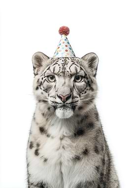 Snow Leopard with Party Hat