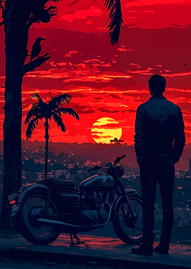 Motorcycle Sunset Silhouette