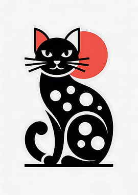 Stylized Black Cat with Red Circle