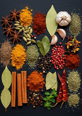 Assorted Spices on Dark Background