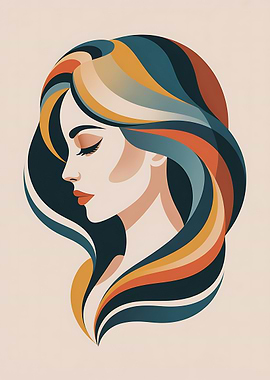 Abstract Woman Portrait with Colorful Hair