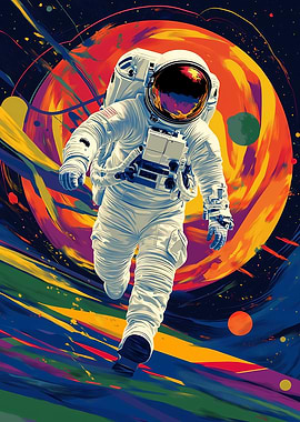 Astronaut in Space with Colorful Background