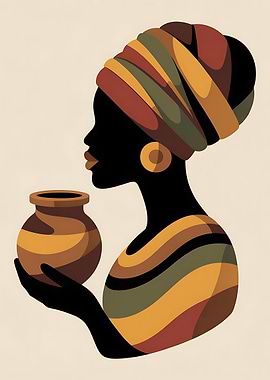 African Woman with Pot Illustration