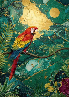 Colorful Parrot in Tropical Jungle Art