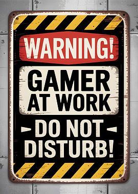 Warning Gamer at Work Metal Sign