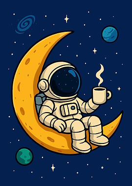 Astronaut Chill on Moon with Coffee