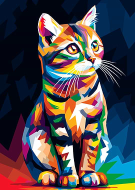 Colorful Geometric Cat Portrait