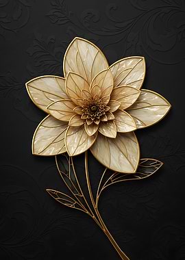 Elegant Golden Flower on Black Background