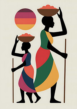 African Women Carrying Baskets Illustration