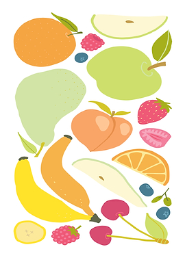 Colorful Assorted Fruit Illustration on White