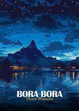 Bora-Bora French Polynesia Night Poster