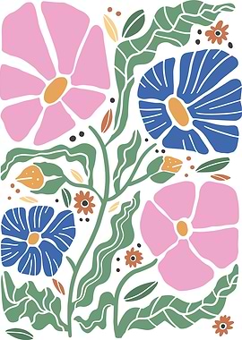 Floral Pattern with Pink and Blue Flowers