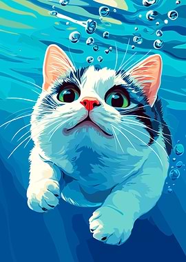 Cat Swimming Underwater