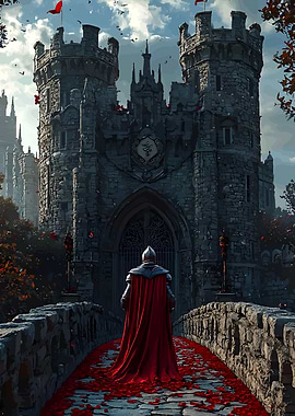 Knight at Castle Entrance with Red Cloak