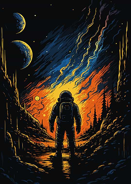 Astronaut on Alien Planet Landscape
