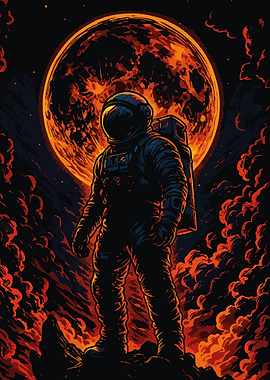 Astronaut on a fiery planet
