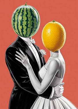 Fruit-Headed Wedding Couple