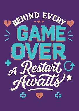 Game Over Restart Awaits Typography Art