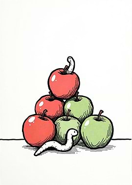 Apples and Worms Cartoon Illustration
