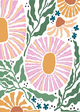 Floral Pattern with Pink and Orange Flowers