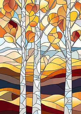 Autumn Trees Stained Glass Style