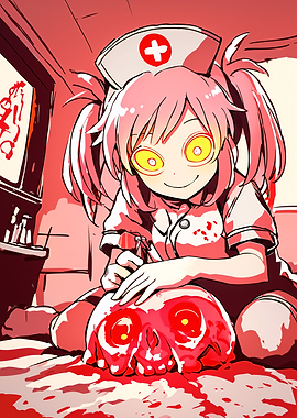 Creepy Anime Nurse with Skull