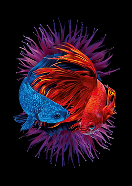 Red and Blue Betta Fish Art