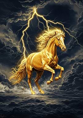 Golden Horse in Storm