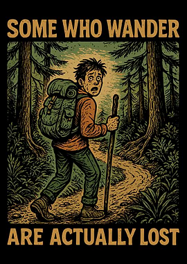 Lost Hiker in Forest Illustration