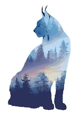 Lynx and Forest Double Exposure Art